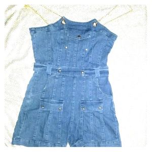 Super Cute Denim Romper with Gold Link Straps